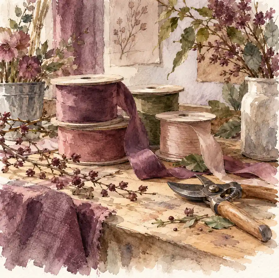 Illustration of floral businesses equipment and workspace